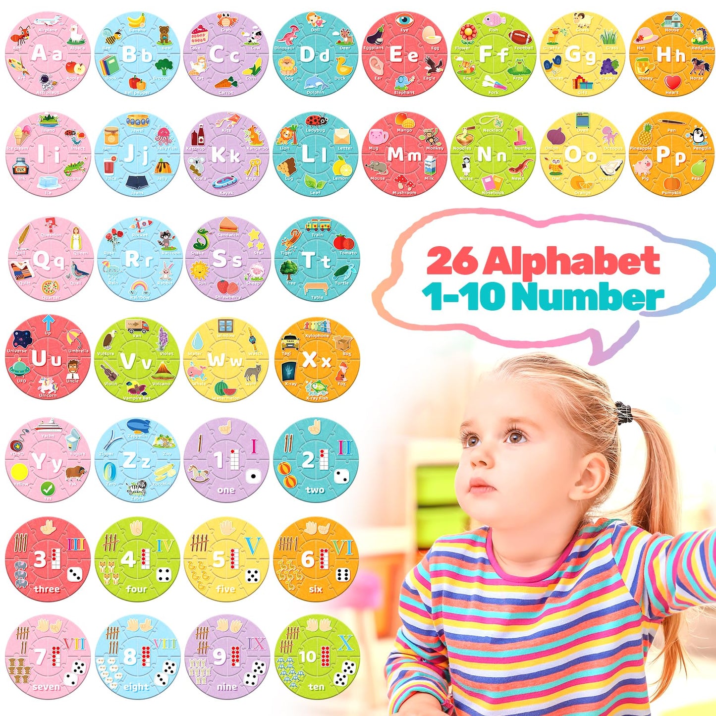 AmiDear ABC Alphabet and Number Puzzle Educational Preschool Learning Toys for Toddlers, Montessori Toys Sight Words Game Kindergarten Learning Activities for 3 4 5 6+ Year Old Kids boy Girl