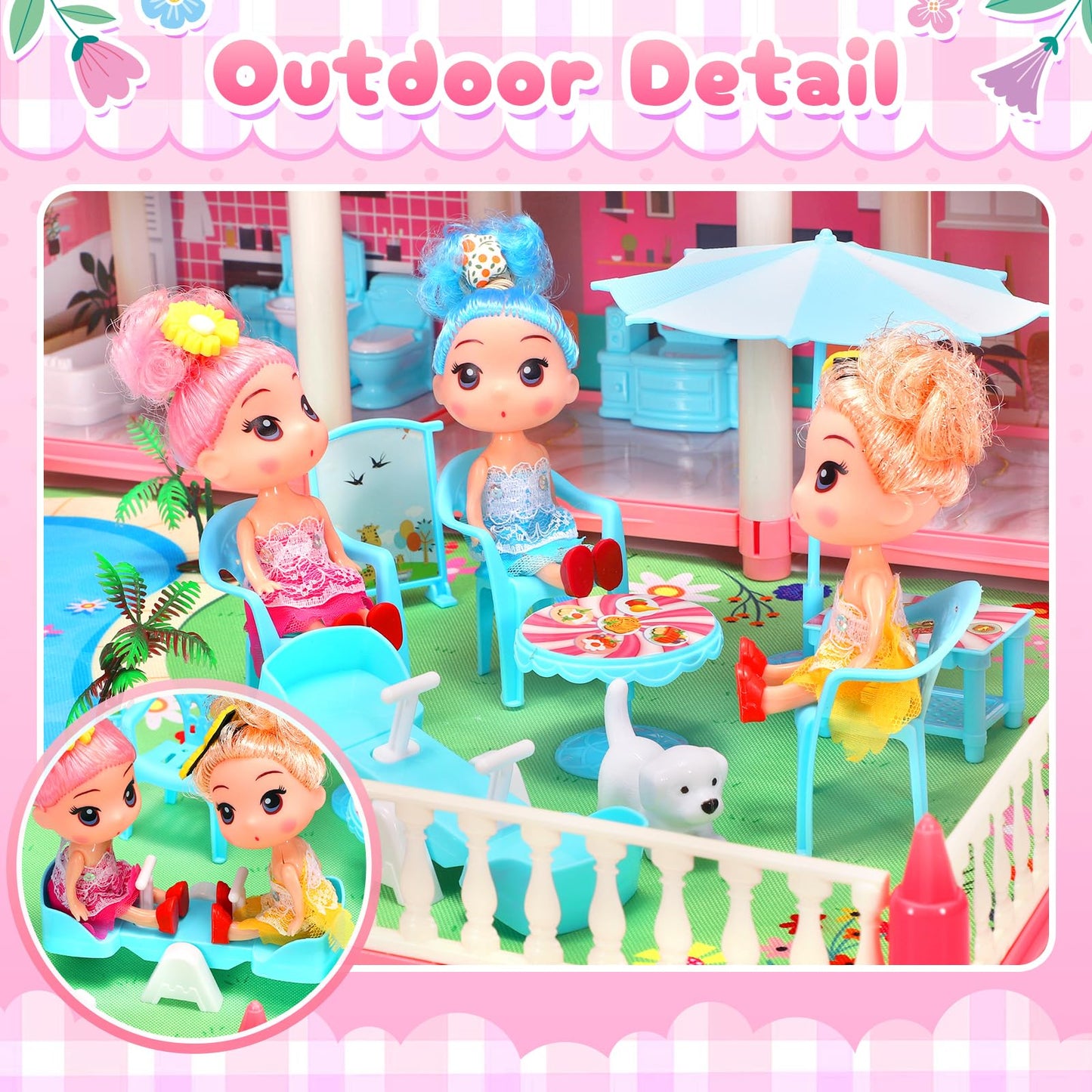 AmiDear Dollhouse with 4-Story 11 Rooms, Dream Gift Princess Doll House Playset with Furniture Pool Slide, Pink Toddler Toy House for 3 4 5 6 7 8 9 10 Year Old Girls