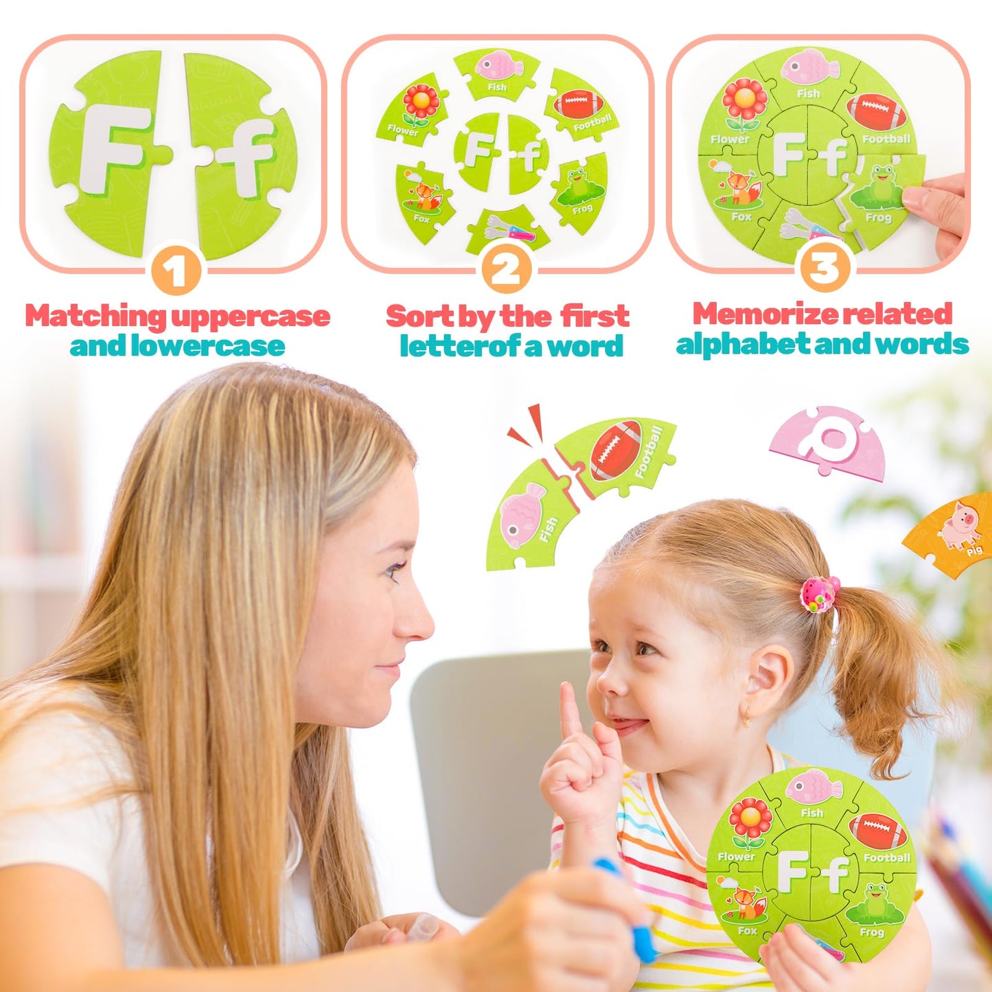 AmiDear ABC Alphabet and Number Puzzle Educational Preschool Learning Toys for Toddlers, Montessori Toys Sight Words Game Kindergarten Learning Activities for 3 4 5 6+ Year Old Kids boy Girl