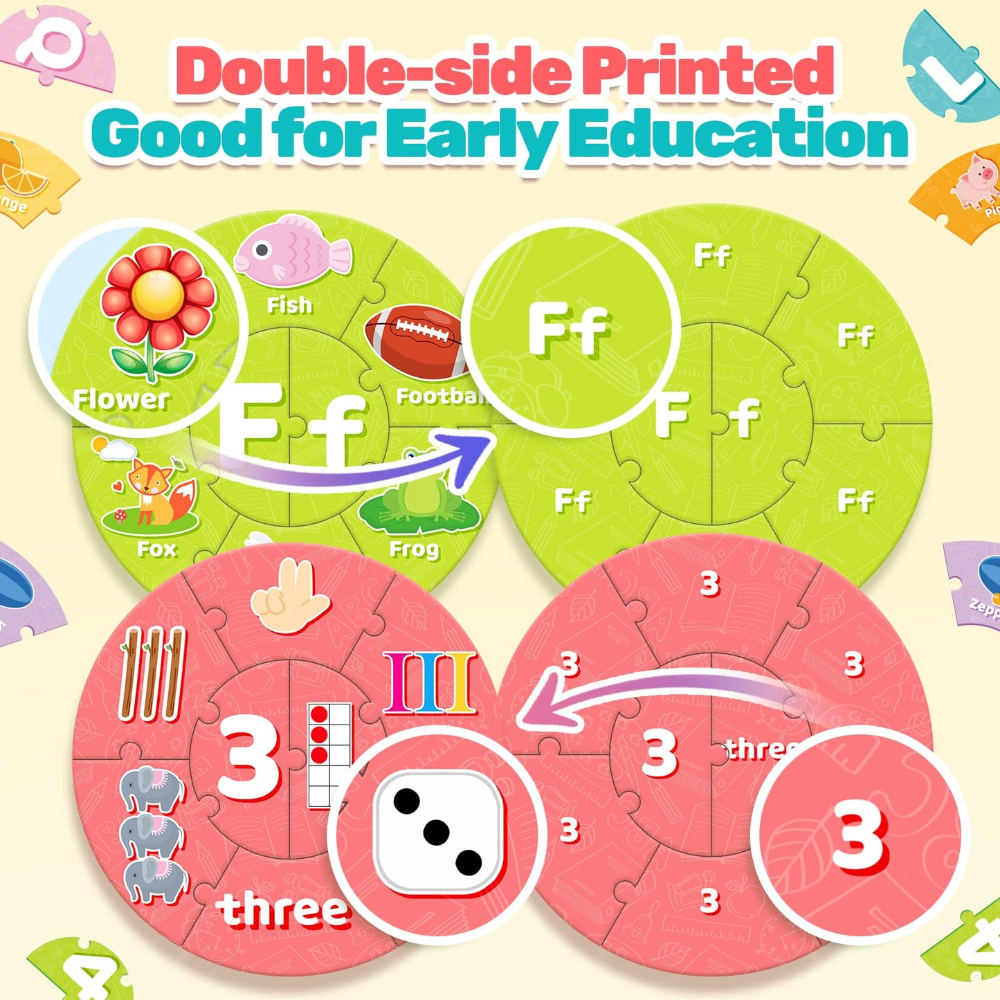 AmiDear ABC Alphabet and Number Puzzle Educational Preschool Learning Toys for Toddlers, Montessori Toys Sight Words Game Kindergarten Learning Activities for 3 4 5 6+ Year Old Kids boy Girl