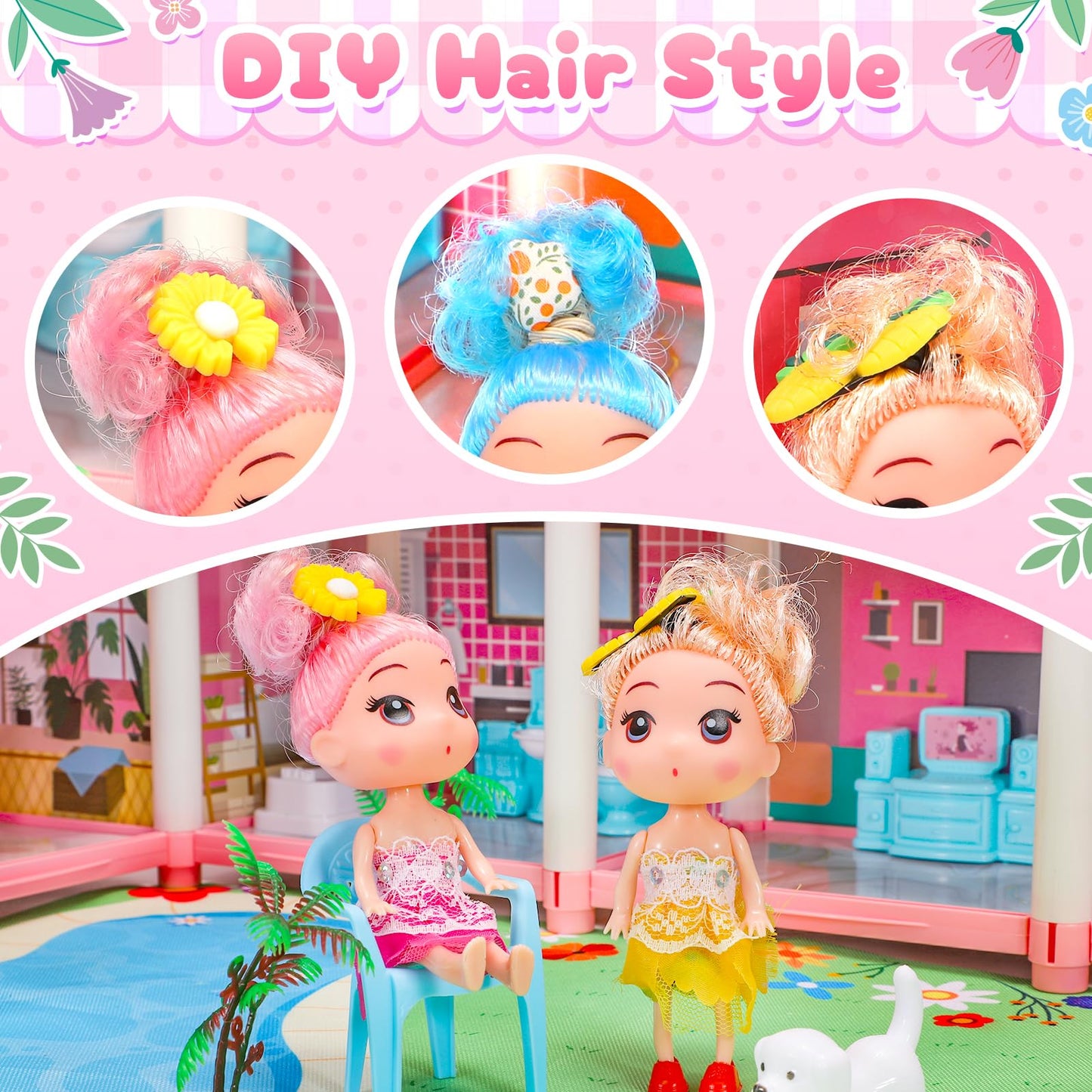 AmiDear Dollhouse with 4-Story 11 Rooms, Dream Gift Princess Doll House Playset with Furniture Pool Slide, Pink Toddler Toy House for 3 4 5 6 7 8 9 10 Year Old Girls