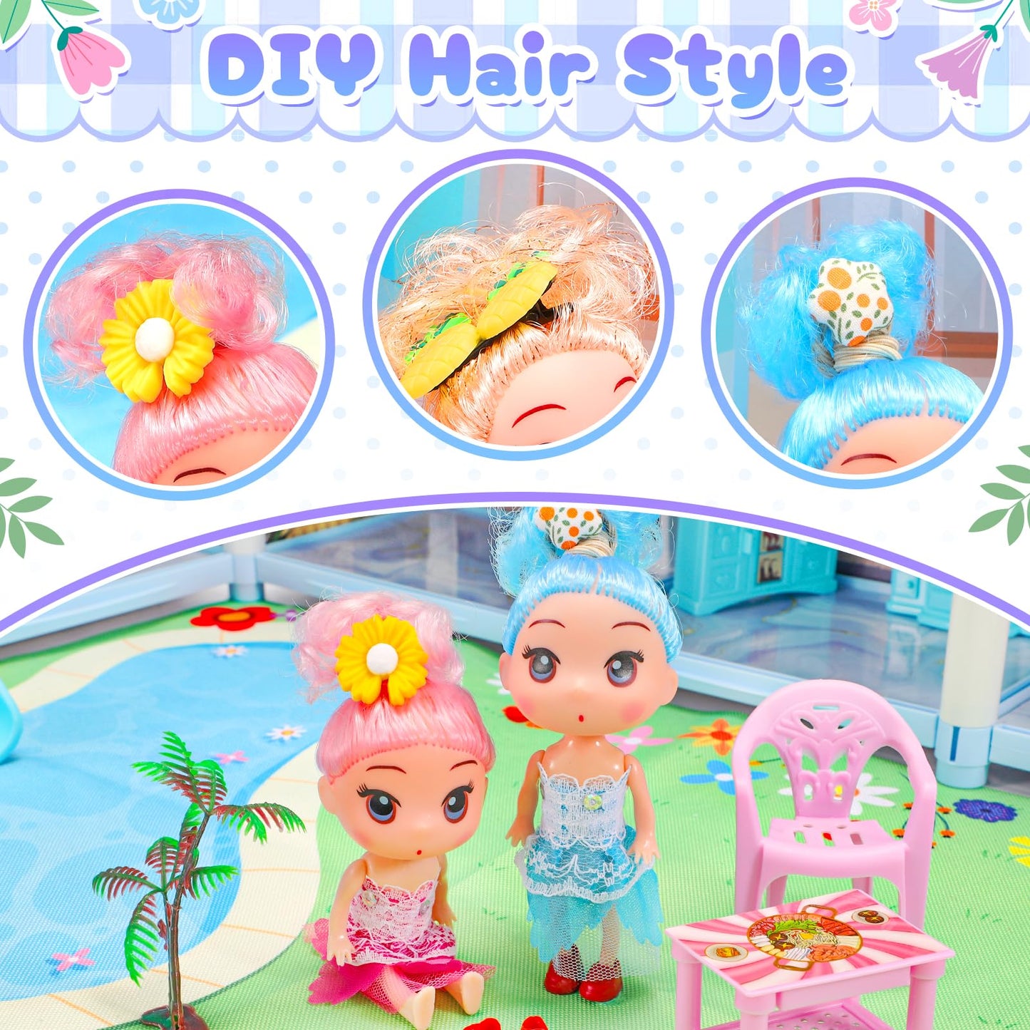 AmiDear Dollhouse with 4-Story 11 Rooms, Dream Gift Princess Doll House Playset with Furniture, Blue Toddler House with Pool Slide for 3 4 5 6 7 8 9 10 Year Old Girls Kids
