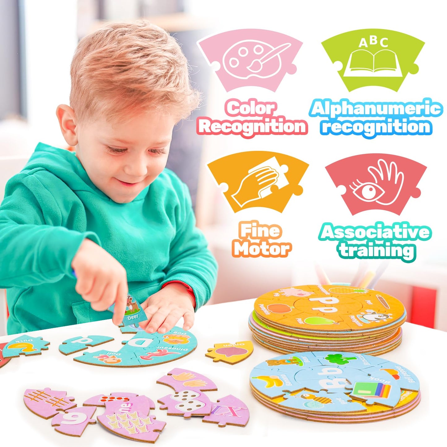 AmiDear ABC Alphabet and Number Puzzle Educational Preschool Learning Toys for Toddlers, Montessori Toys Sight Words Game Kindergarten Learning Activities for 3 4 5 6+ Year Old Kids boy Girl